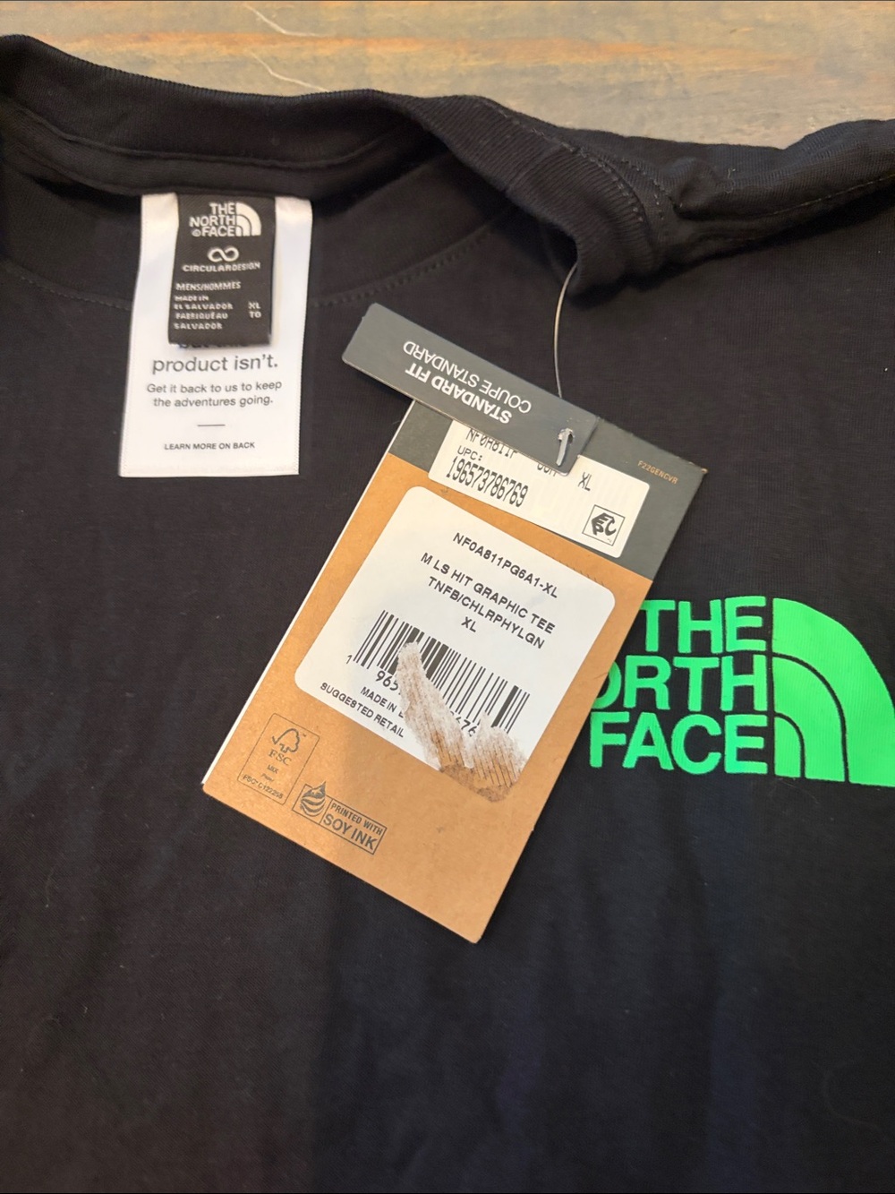 The North Face Black Long-Sleeve Tee with Green Logo - Picture 4 of 5